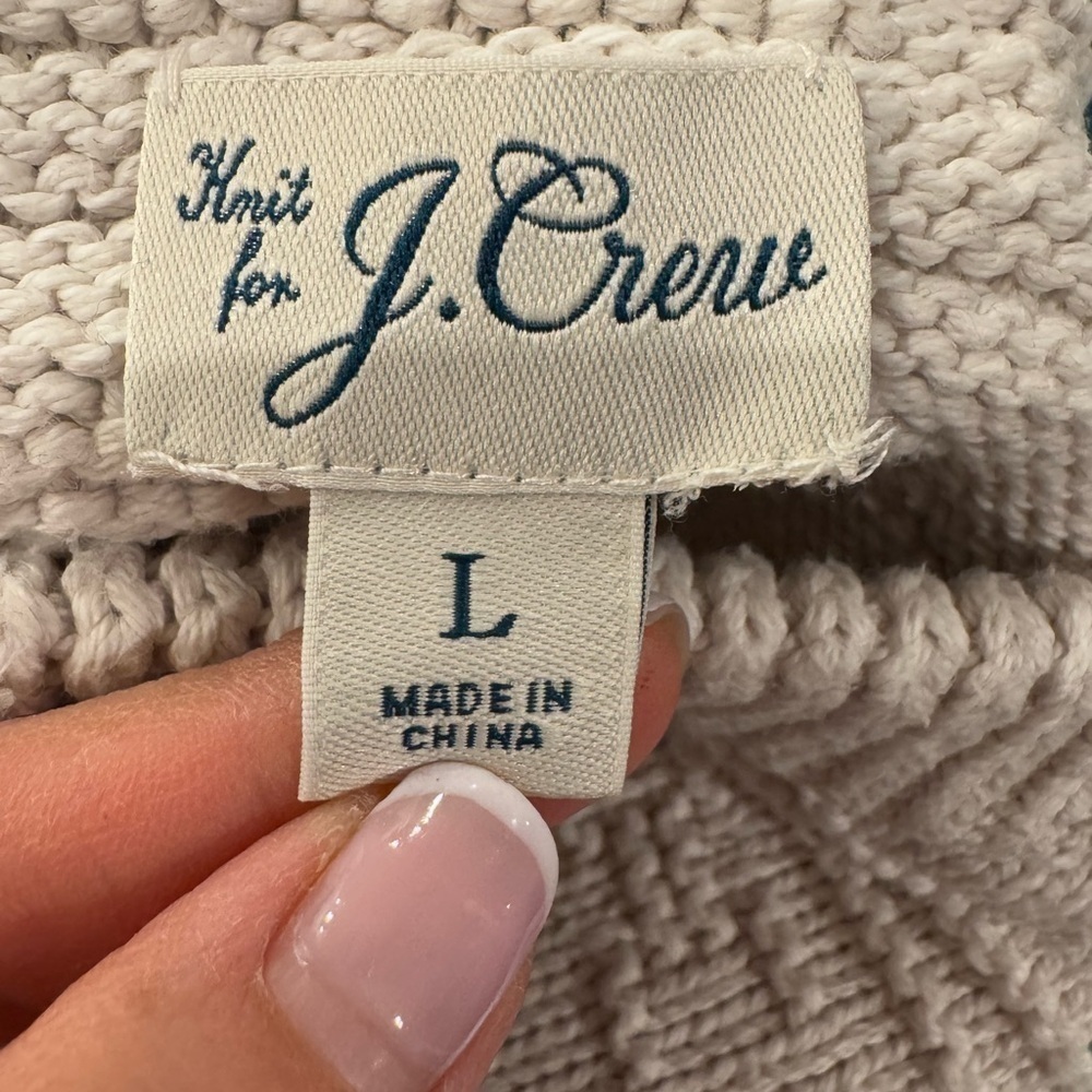 J. Crew Cable Knit Sweater cream fisherman style L classic prep nautical coastal - Picture 4 of 7